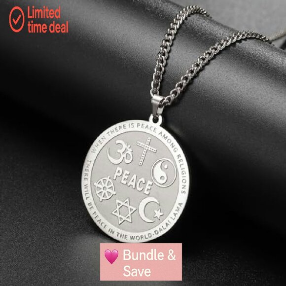 Stainless Steel Coexist Harmony Pendant Necklace Religious Symbol Jewelry - Picture 5 of 8